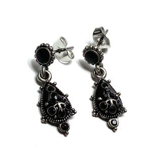 Earrings Dangles Drops Artisan Dark Red Almost Black Rhinestones Enamel